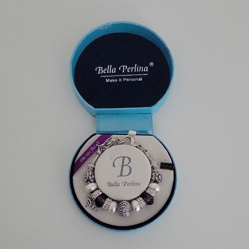 BNIB Bella Perlina Silver and Black Charm Bracelet